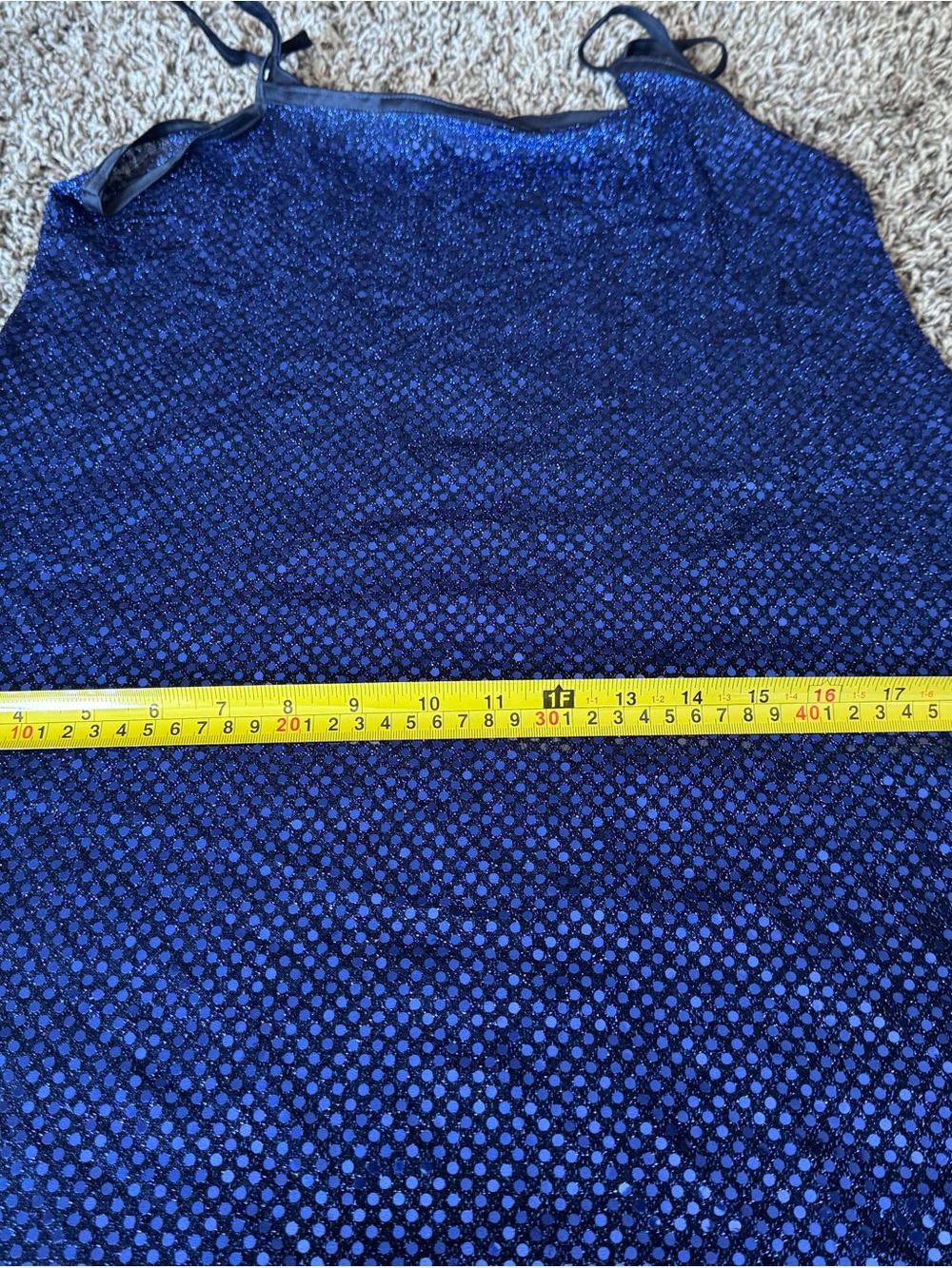 Blue Sequin Semi Sheer Slip Mini Dress Party New Years Spaghetti Strap S M - Picture 8 of 8